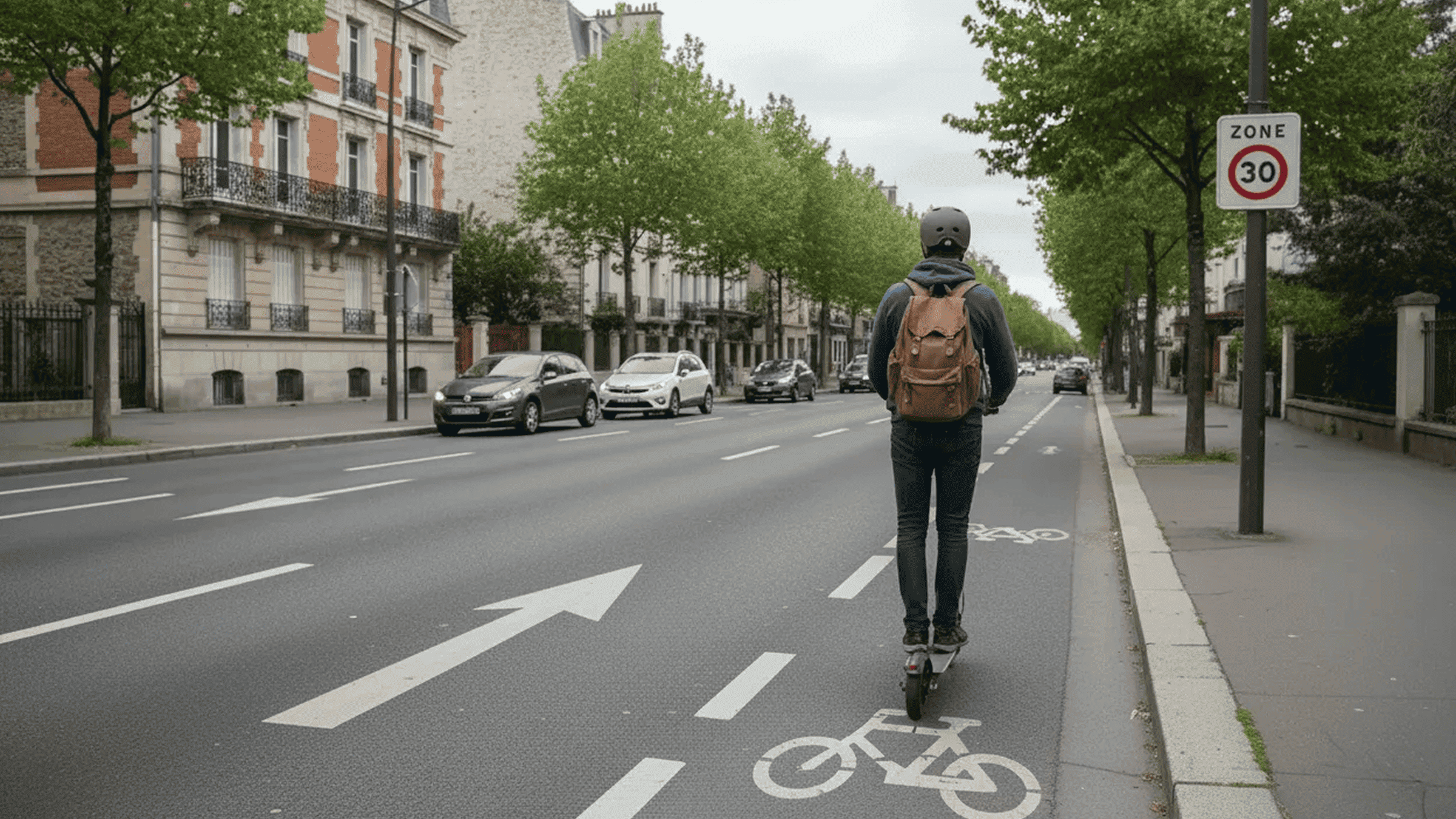 Trottinette électrique circulant sur la route en ville, question de réglementation et de sécurité