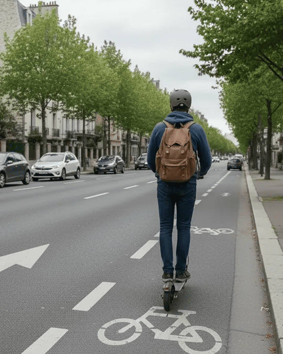 Trottinette électrique circulant sur la route en ville, question de réglementation et de sécurité