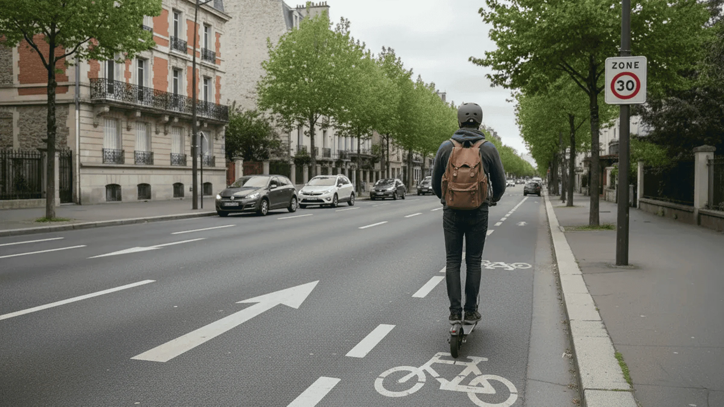 Trottinette électrique circulant sur la route en ville, question de réglementation et de sécurité
