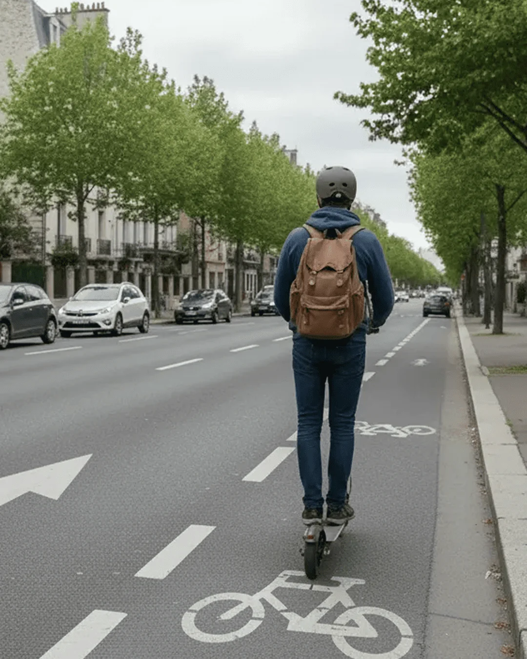 Trottinette électrique circulant sur la route en ville, question de réglementation et de sécurité
